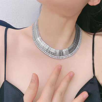 Multi-Layer Zircon Diamond Clavicle Chain Necklace – Elegant European Style for Women