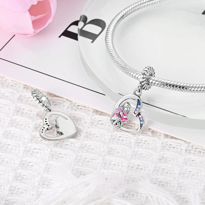 925 Sterling Silver Tree of Life & Peach Heart Charm Bead – Sweet Love DIY Jewelry