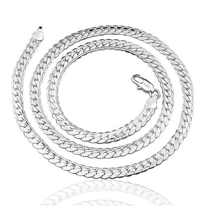 925 Sterling Silver 6mm Side Chain Necklace & Bracelet Set – Unisex Fine Jewelry