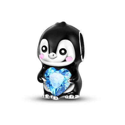 Silver Cute Animal Charm Bead – Penguin & Avocado Dangle Pendant for Bracelets