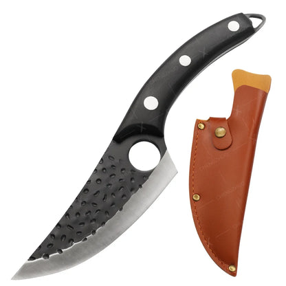 Handmade Forged Meat Cleaver & Boning Knife – Kitchen, Fishing & BBQ Knife with Cover