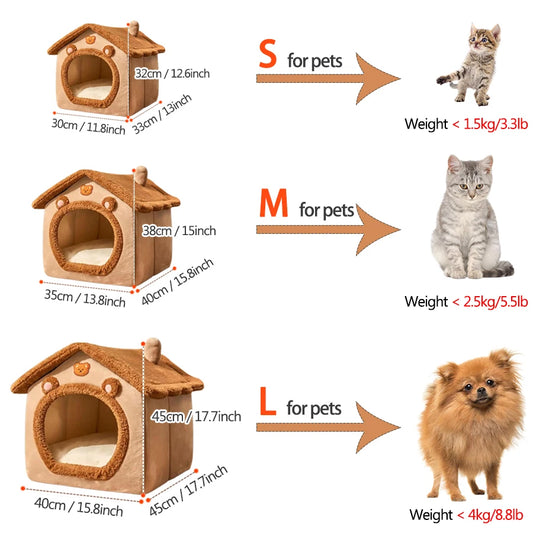 Foldable Pet Cave Bed - Removable & Washable for Cats and Small Dogs