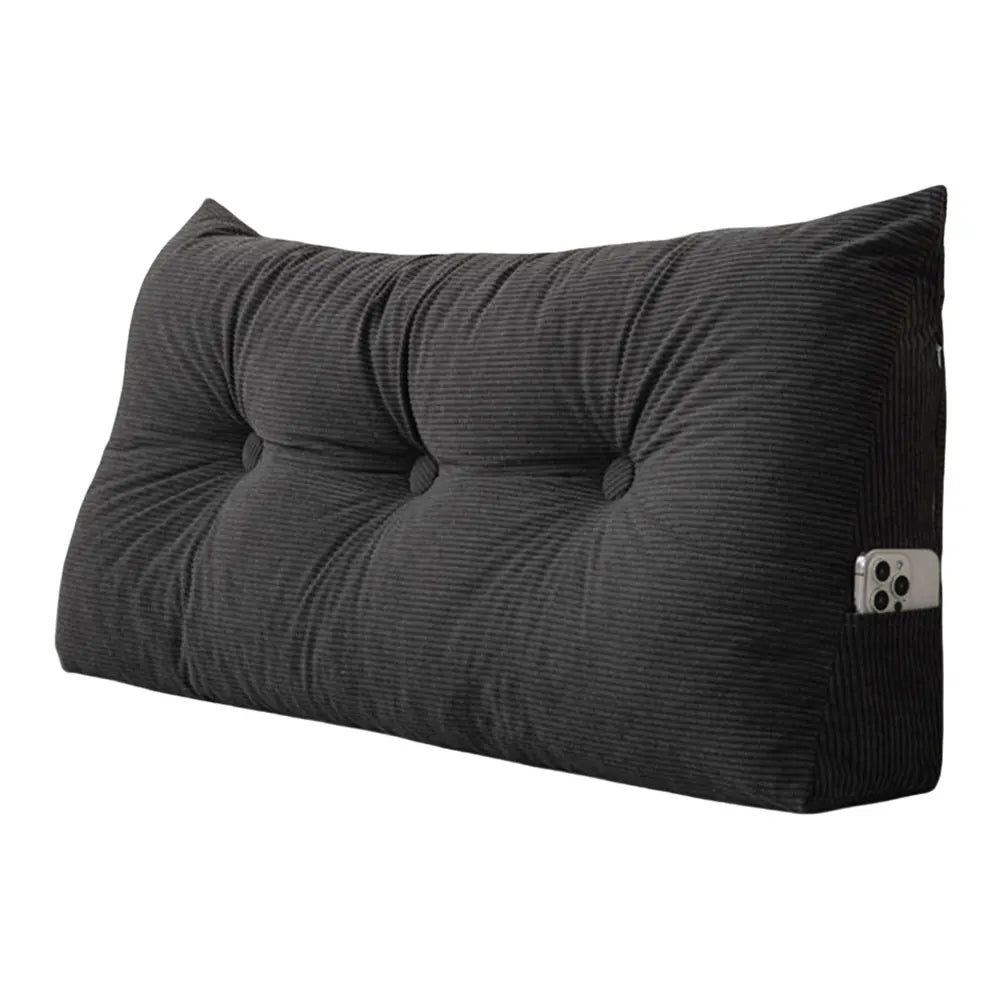 Corduroy Wedge Triangle Headboard Bolster Pillow 100x40x12cm – Back Support Reading Cushion with Side Pockets
