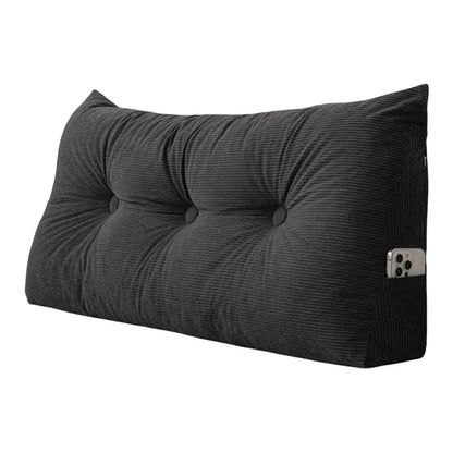 Corduroy Wedge Triangle Headboard Bolster Pillow 100x40x12cm – Back Support Reading Cushion with Side Pockets
