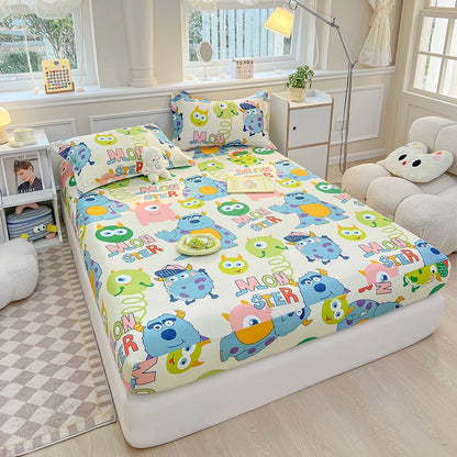 Cartoon Kids Fitted Bed Sheet – Elastic Band Mattress Cover for Single & King Size Children's Bedding