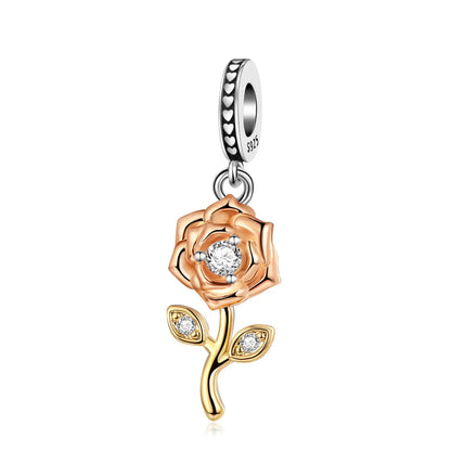 925 Sterling Silver Sunflower & Lucky Stars Charm – Sun Moon Diamond DIY Jewelry