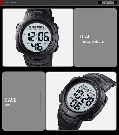 Men's Outdoor Digital Watch – 100M Waterproof, LED, 10-Year Battery, Alarm & Date Display