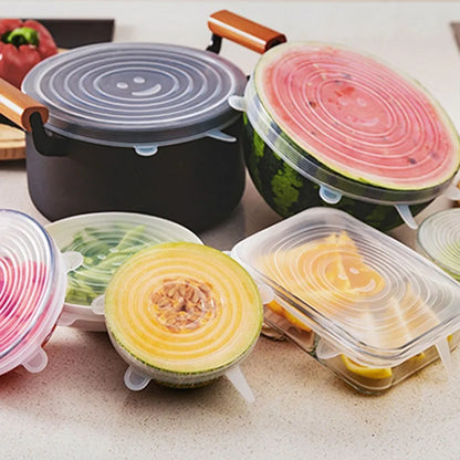6-Piece Silicone Stretch Lids – Universal Microwave Food Covers & Elastic Bowl Caps