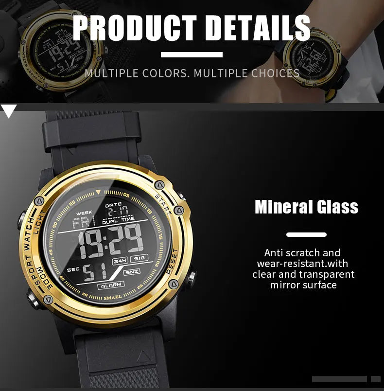 Digital Watches for Men  50m Waterproof  Sports Watches LED Big Dail Display Digital Stopwatch 8125 LED Watch Men's Wristwatches