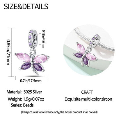 925 Sterling Silver Colorful Butterfly & Insect Zircon Charm Bead – DIY Jewelry