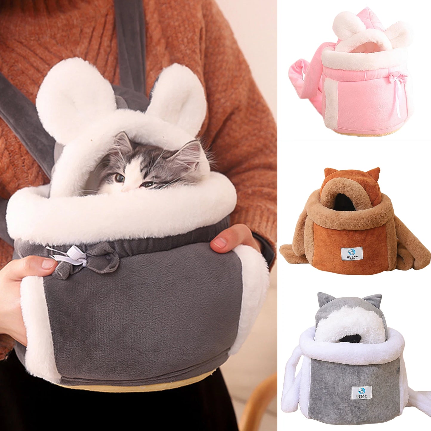 Pet Carrier Bag Cat Dogs Plush Backpack Outdoor Travel Walking Winter Warm Nest Kitten Puppy Hanging Chest Portable Carriers