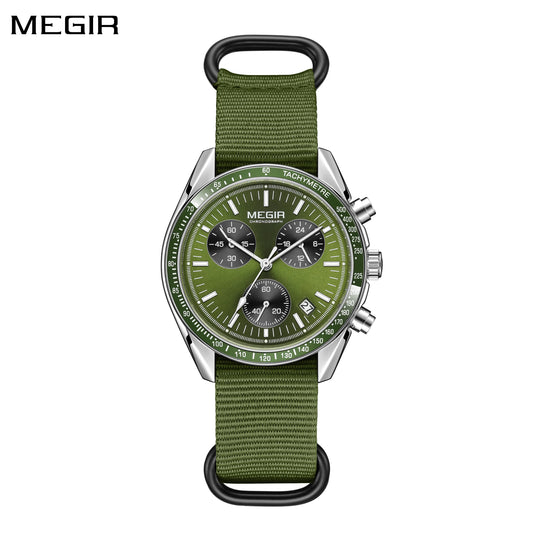 MEGIR Fashion Men Quartz Wristwatches Military Sport Watches Canvas Strap Waterproof Chronograph Clock Gift for Men Montre Homme