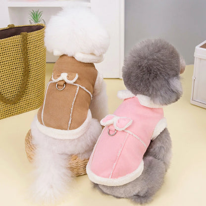 Cozy Winter Dog Jacket with Bow - Warm Plush Coat for Small Dogs - BeeTrendyShop.COM