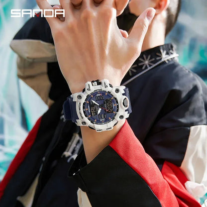 SANDA 6126 Digital Watch – Dual Display, Waterproof Military Sport, Alarm & Stopwatch