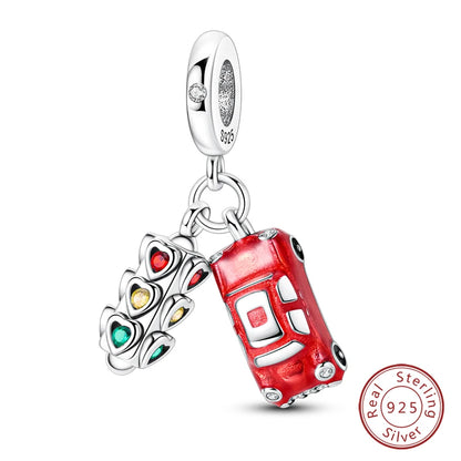 925 Sterling Silver Red Wine, Chili & Dumbbell Charm Bead – Fun DIY Jewelry