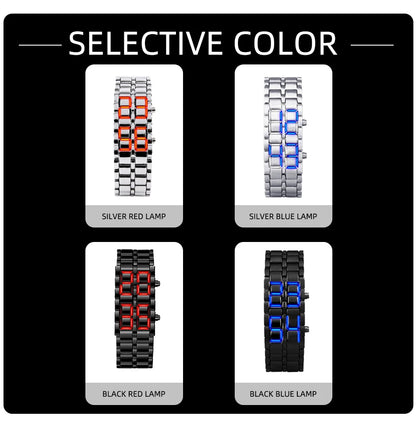 Fashion Mens Digital Lava Wrist Watch Men Black Full Metal Red Blue LED Display Watches Gifts for Male Boy Sport Creative Clock - BeeTrendyShop.COM
