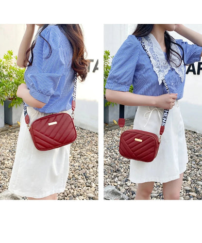 High quality women's PU rolling strip camera bag shoulder bag mobile phone bag casual crossbody bag - BeeTrendyShop.COM