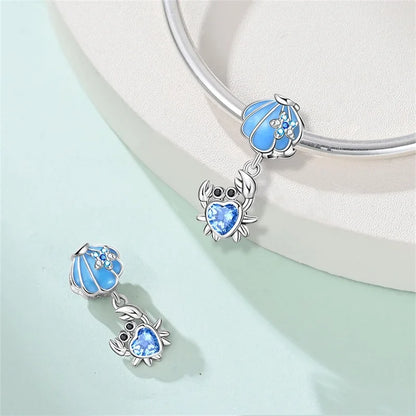 925 Sterling Silver Blue Crab & Red Lobster Charm Bead – Ocean DIY Jewelry
