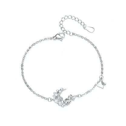 VENTFILLE 925 Silver Diamond Butterfly Bracelet – Adjustable Flower Jewelry for Women