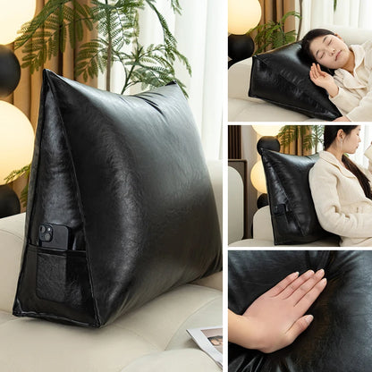 Waterproof PU Leather Triangle Headboard Cushion 60x20x50cm – Anti-Scratch Big Backrest for Bed & Tatami