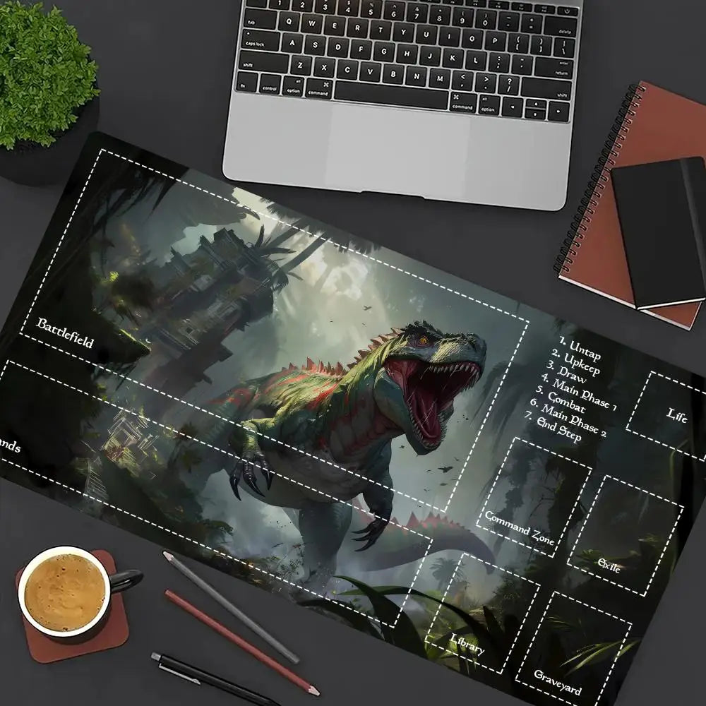 Jungle Dinosaur Gaming Playmat – Durable Rubber MTG & TCG Card Game Mat | 35x60cm Large Mouse Pad