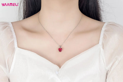 Heart Zircon Jewelry Set – Huggie Earrings, Pendant Necklace & Ring for Women