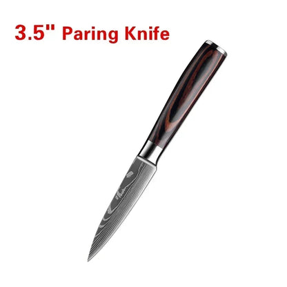 Laser Damascus Kitchen Knife Set – Cleaver, Santoku, Bread, Boning & Kitchen Scissors