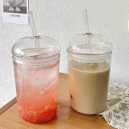 450ML Can Shaped Glass Cup with Dome Lid & Glass Straw – Beer Iced Coffee Tumbler