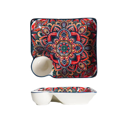 Bohemian Ceramic Tableware Set – Unique Floral Pattern Serving Plate for Home, Camping & Restaurant