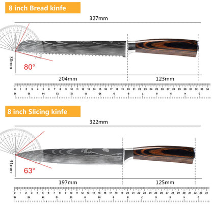 Chef Knife Set – Laser Damascus Pattern Japanese Santoku, Cleaver & Utility Knives (1-10pcs)