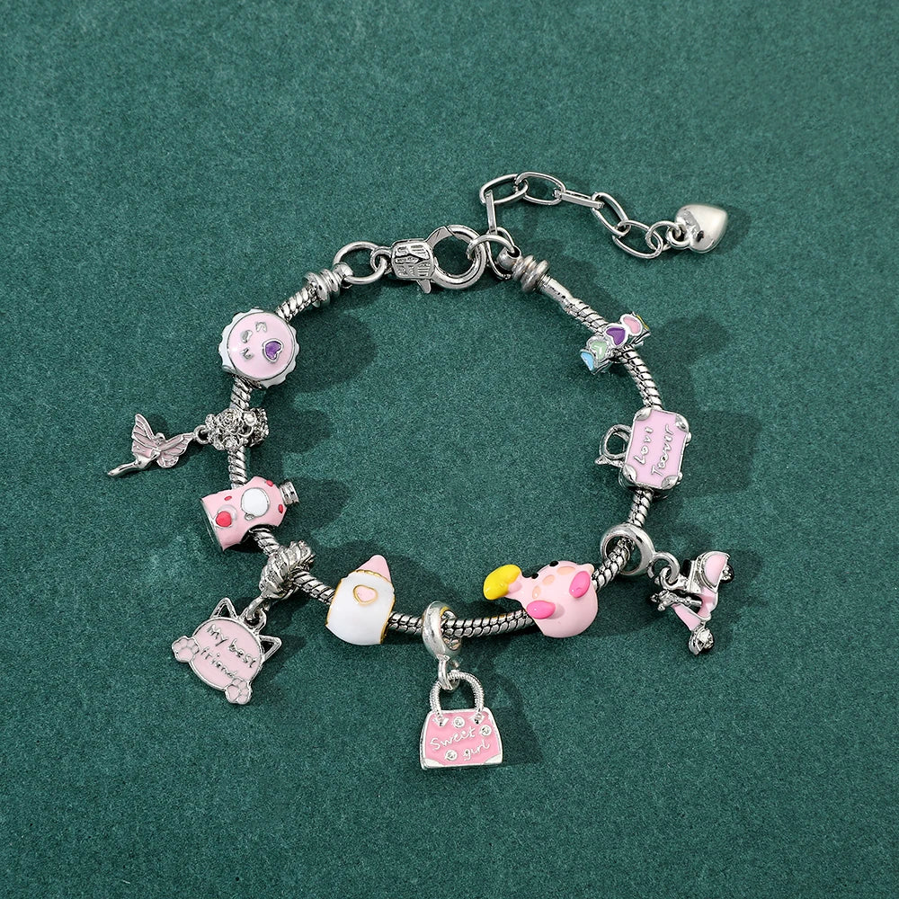 Kawaii Kirby Anime Bracelet – Pink Pendant Snake Chain Bangle