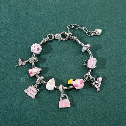 Kawaii Kirby Anime Bracelet – Pink Pendant Snake Chain Bangle