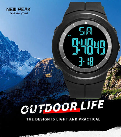 Men's Tactical Digital Watch – 50M Diving, Black LED Military, Alarm & Stopwatch