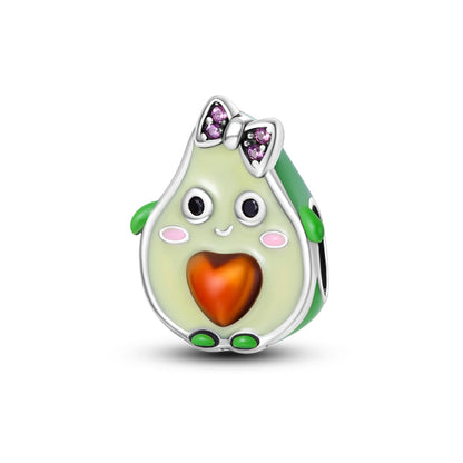 Silver Cute Animal Charm Bead – Penguin & Avocado Dangle Pendant for Bracelets