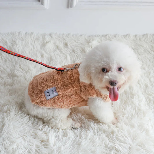 Cozy Bear Fleece Vest for Dogs & Cats - Winter Pet Apparel with Leash Buckle