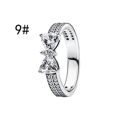 925 Sterling Silver Pink Bow Zircon Jewelry Set – Ring, Earrings, Bracelet & Necklace