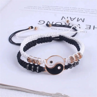 Couple Tai Chi Flip Bracelet Set – Black & White Adjustable Charm Bracelets (2 PCS)