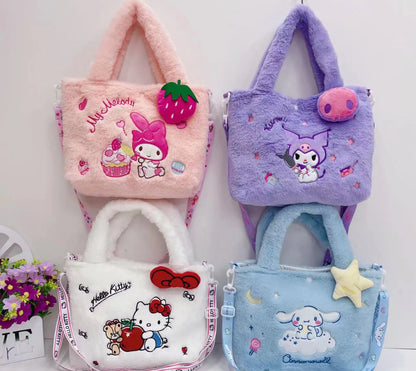 Sanrio Hello Kitty Plush Bag Kawaii Kuromi My Melody Cute Cartoon Anime Handbag Cinnamoroll Storage Tote Bags Women Girl Gifts - BeeTrendyShop.COM