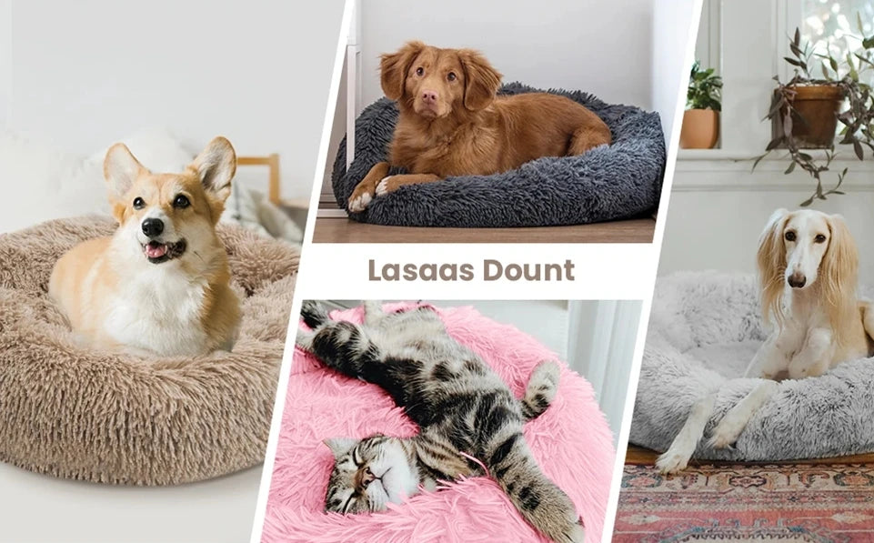 40-90cm Round Plush Pet Bed - Winter Warm Dog & Cat Bed for Medium-Large Pets