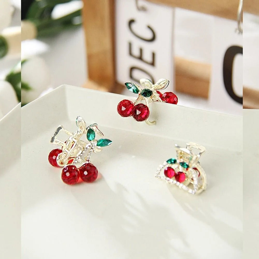 Mini Rhinestone Cherry Hair Claw Clip – Korean Style Sparkle Hairpin for Women