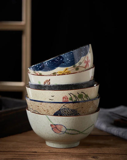 4.5-Inch Japanese Retro Ceramic Rice Bowl – Household Soup & Eating Dish