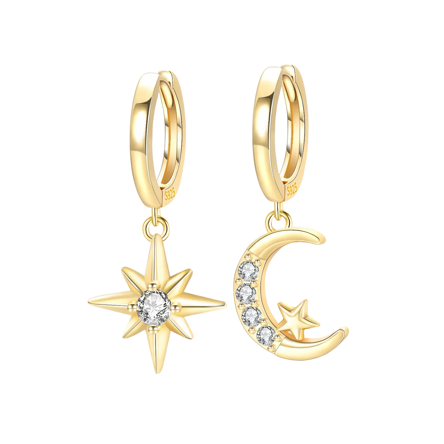 Sparkling Hoop Earrings 925 Sterling Silver Moon Pearl Heart Crystal Luxury Romantic Earing Fit Woman Wedding Party Jewelry Gift