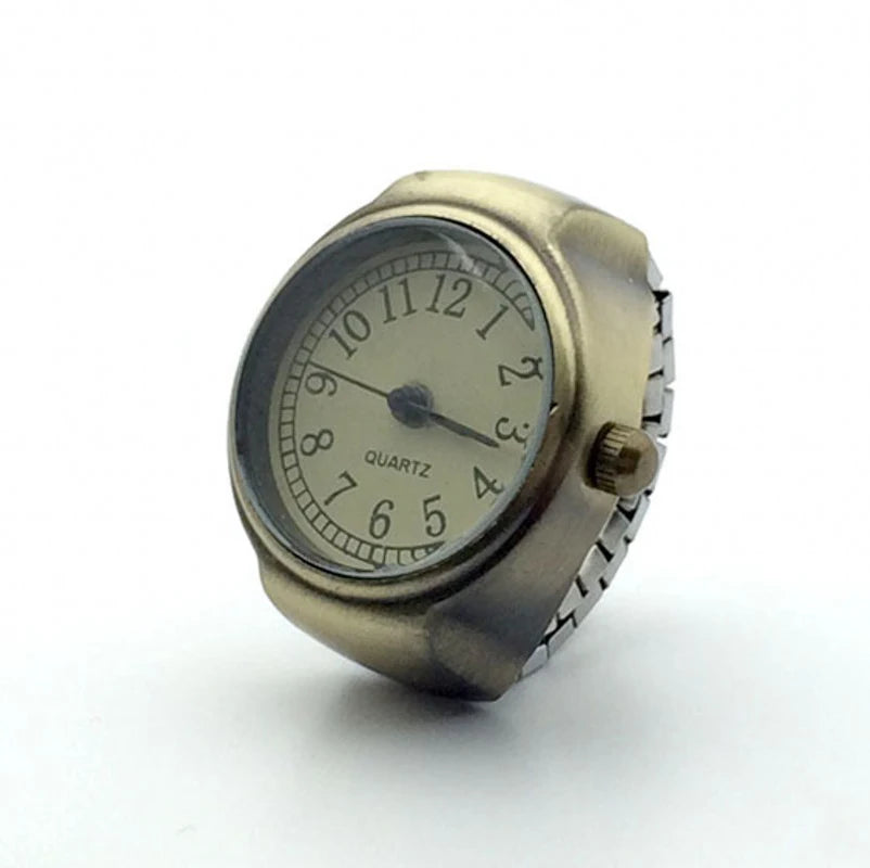 Vintage Punk Finger Watch Mini Elastic Strap Alloy Watches Couple Rings Jewelry Clock Retro Roman Quartz Watch Rings Women Men - BeeTrendyShop.COM