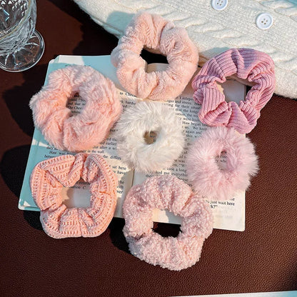 Korean Plush Cat Ear Scrunchies - High Elastic Hair Ties - BeeTrendyShop.COM