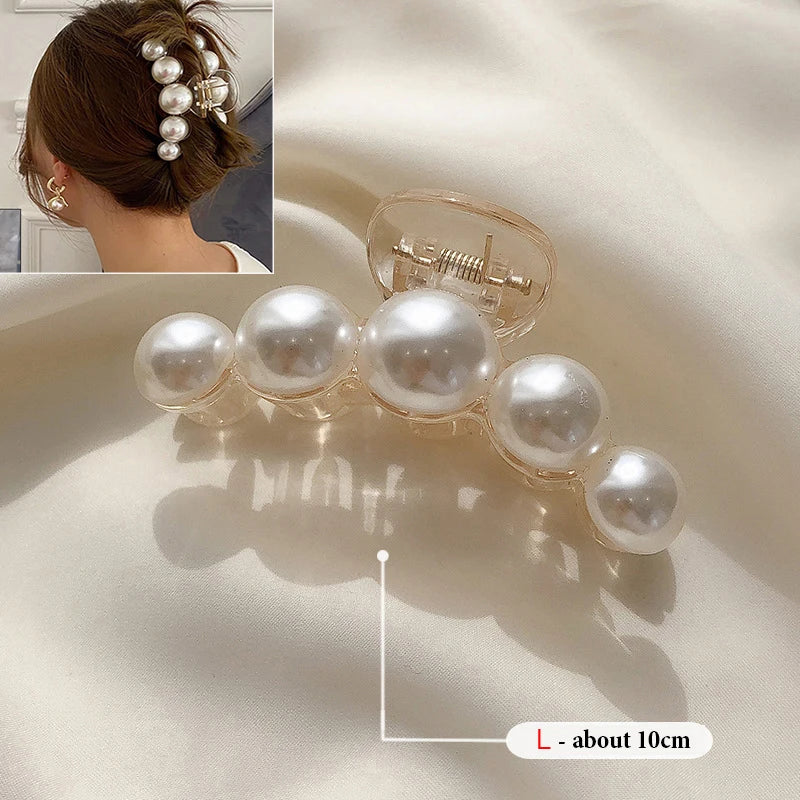 Korean Big Pearl Hair Claw Clip – Elegant Hairgrip Barrette for Women & Girls