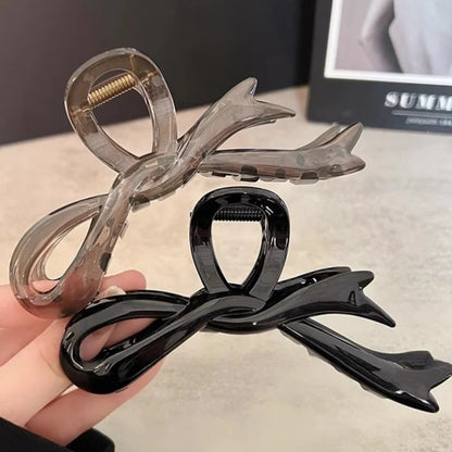 13cm Acrylic Ribbon Bow Hair Claw Clip – Glossy Shark Ponytail Barrette for Women