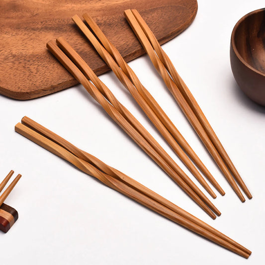 5pairs Bamboo Chopsticks Dinnerware Set Household Hotel Dining Chopsticks Carbonized Chopstick 24cm Fried Dough Twists chopstick