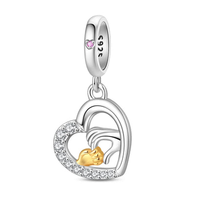925 Sterling Silver Mom & Daughter Heart Charm – Mother's Day DIY Jewelry