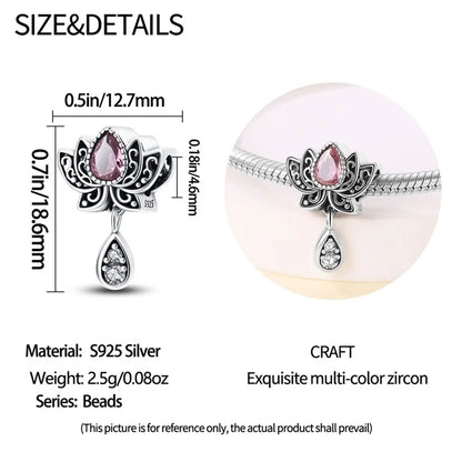 925 Sterling Silver Classic Retro Lotus Heart-Shaped Charms Beads Fit Original Pandach Bracelets Fine DIY Anniversary Jewelry