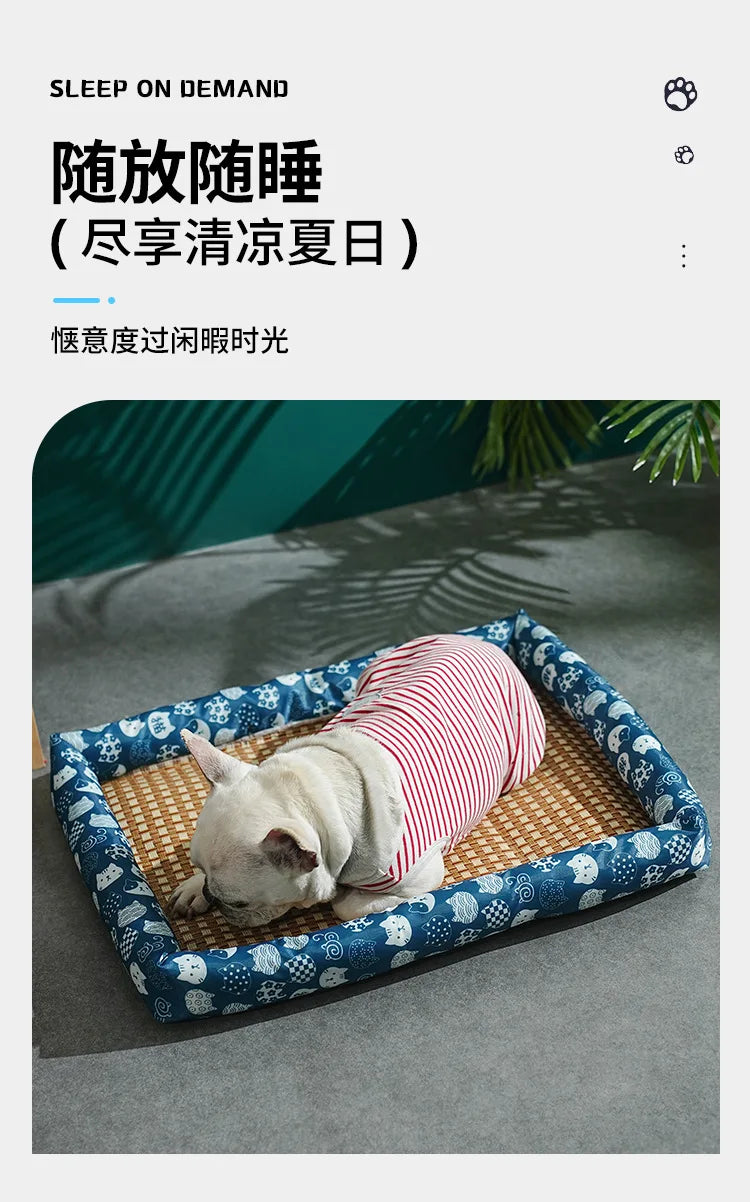 Breathable Rattan Cooling Mat - Summer Pet Bed for Dogs & Cats